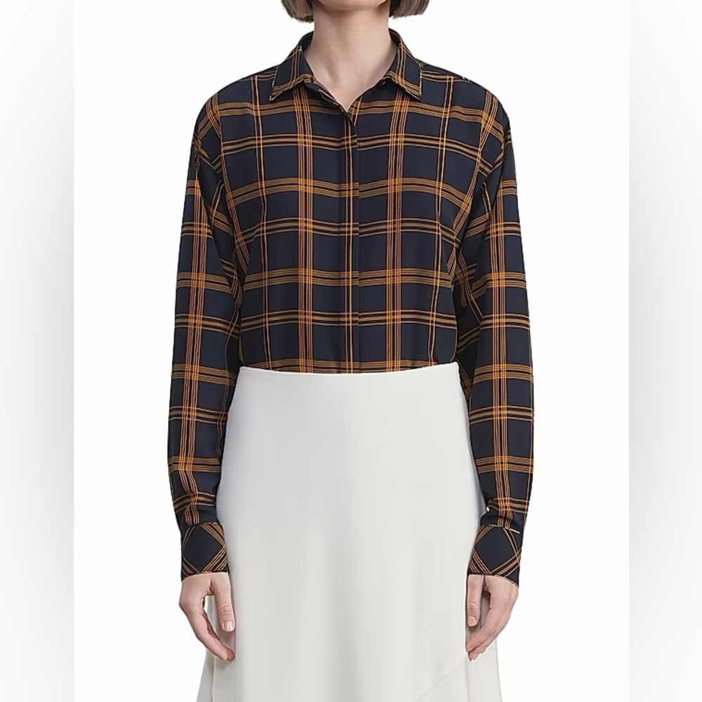 Lafayette 148 Rae Plaid Button Down Shirt Size Large